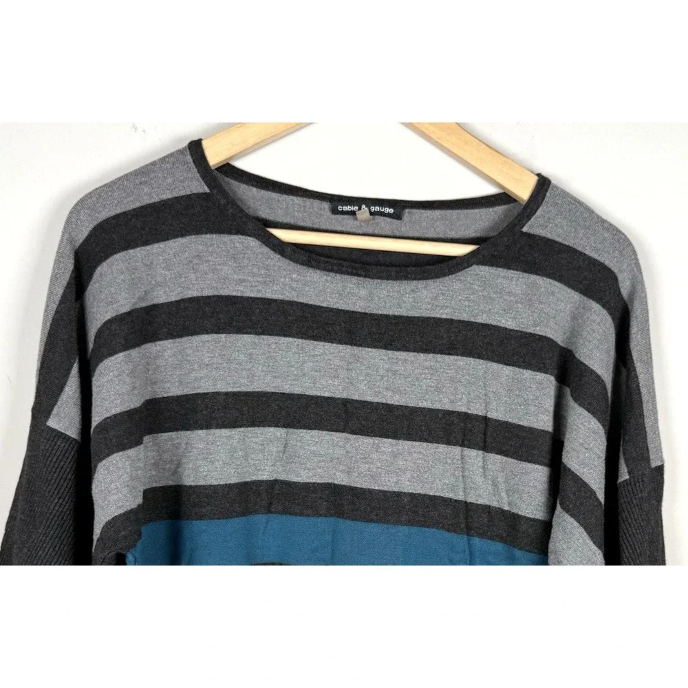 Cable & Gauge Womens Gray Blue Stripe 3/4 Sleeve Dolman Side Button Top Womens L - Picture 3 of 12